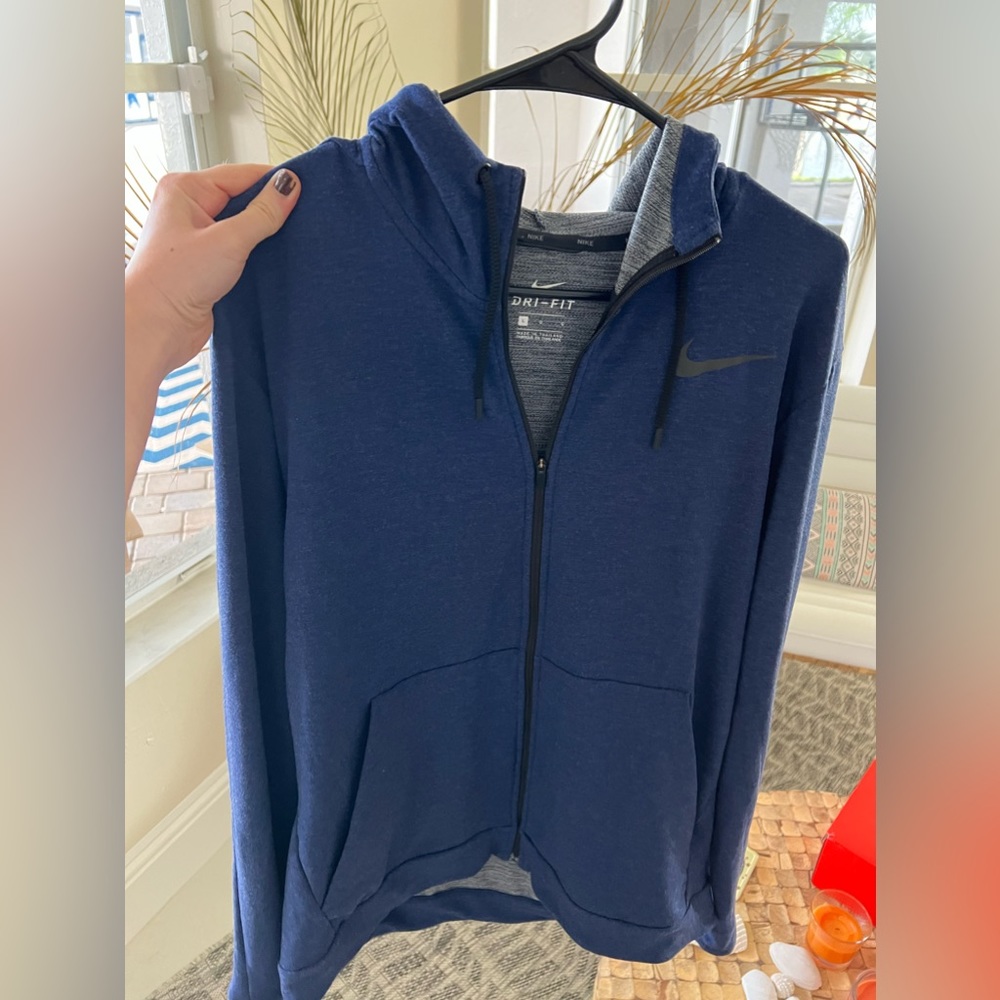Men’s/Unisex Navy Nike Dri-Fit Lightweight Zip-Up Hoodie, size large
